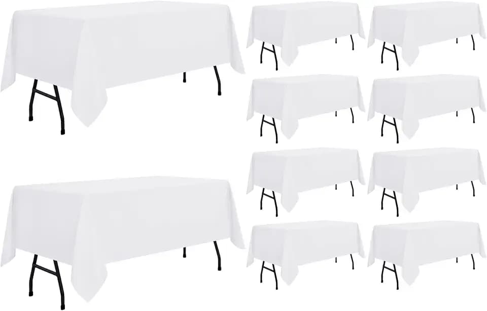 sancua 10 Pack White Rectangle Tablecloth, 60 x 84 Inch for 4ft Tables