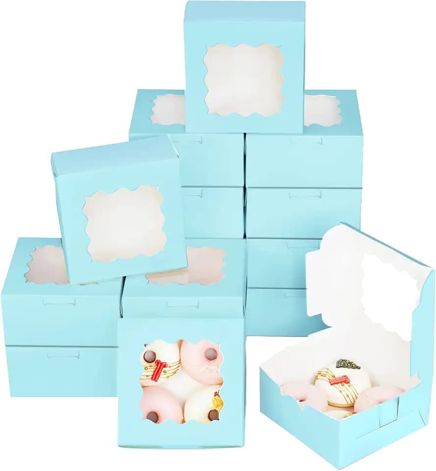 Bakepacker Light Blue Cookie Boxes With Window 6x6x3 inches 60pcs