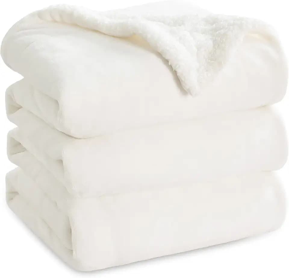 Bedsure GentleSoft Sherpa Fleece Blanket Queen Size for Bed, Non-Heated, Thick and Warm Throw for Women and Men, Soft Fuzzy Plush Queen Blanket for Winter, White, 90x90 Inches