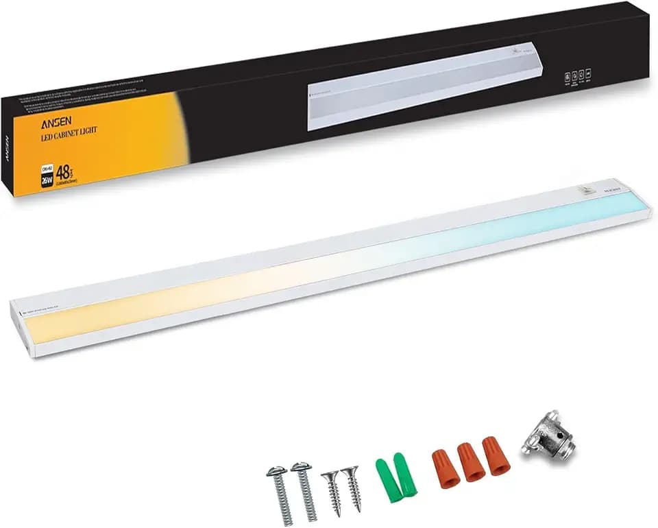 Ansen Hardwired Under Cabinet Lighting, 48in 26W LED Light for Kitchen/Closet, 1720lm, CRI>92, R9>90, Dimmable, 5 Color Temperature, 2700K-5000K(Warm White, Cool White, Daylight)