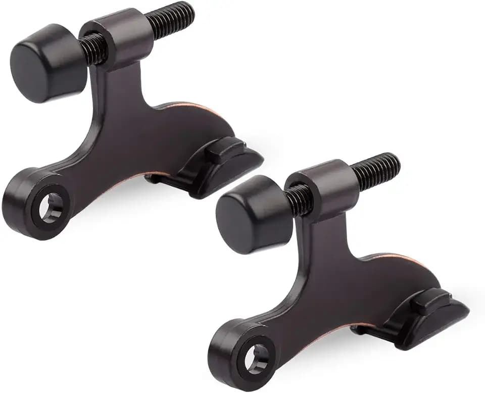 HOMOTEK 2 Pack Hinge Pin Oil Rubbed Bronze Door Stopper,Adjustable Deluxe Heavy Duty Door Stopper 2-1/2"x1-3/4”,with Black Rubber Bumper Tips