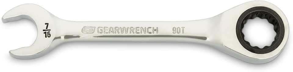 GEARWRENCH 7/16" 90-Tooth 12 Point Stubby Combination Ratcheting Wrench | 86852