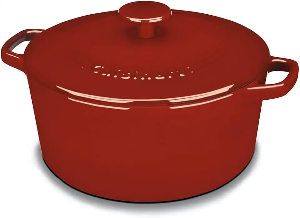 Cuisinart Chef's Classic Enameled Cast Iron Dutch Oven with Lid, Porcelain Enameled Interior, Oven Safe, Induction Compatible, 5-Quart, Round, Cardinal Red