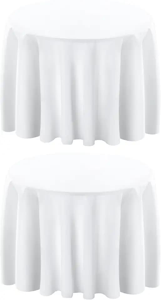 Surmente 2 Pack 132 Inch White Tablecloths for Round Tables
