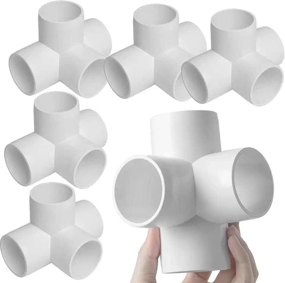 6Pack PVC Fitting 1-1/2Inch, 4 Way Furniture Grade Elbow PVC Pipe Fitting