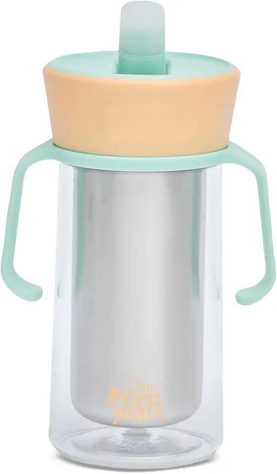 The First Years CoolCore Stainless Steel Straw Cup - Peach/Mint - 8 oz