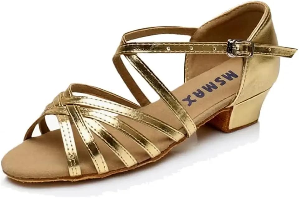 MSMAX Girls Latin Dance Shoe Low Heel Salsa Dancing Sandals