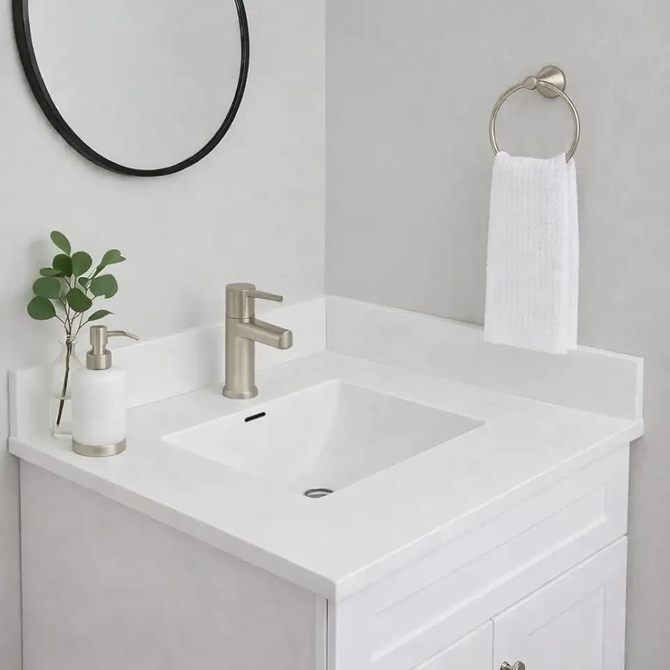 25"/31"/37" Solid Surface Polyurethane Resin Streamline Vanity Top With Sink, Durable, Consistent Color, Easy-to-Clean, Built-in Overflow (25"W x 22"D)