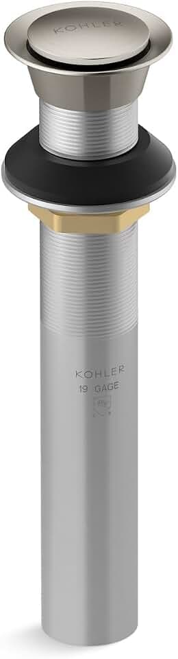 KOHLER K-33151-BN Bathroom Sink Clicker Drain w/o Overflow, Premium Metal, Corrosion Resistant, Vibrant Brushed Nickel