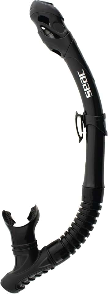 SEAC Reverse Dry Snorkel – Dry Top, Purge Valve & Rotating Silicone Mouthpiece for Scuba Diving, Black/Black