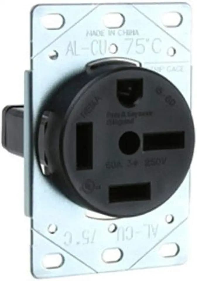 Legrand Pass & Seymour 5760 60 Amp 3 Phase 250V Power Flush Receptacle Outlet, NEMA 15-60R, Black (1 Count)