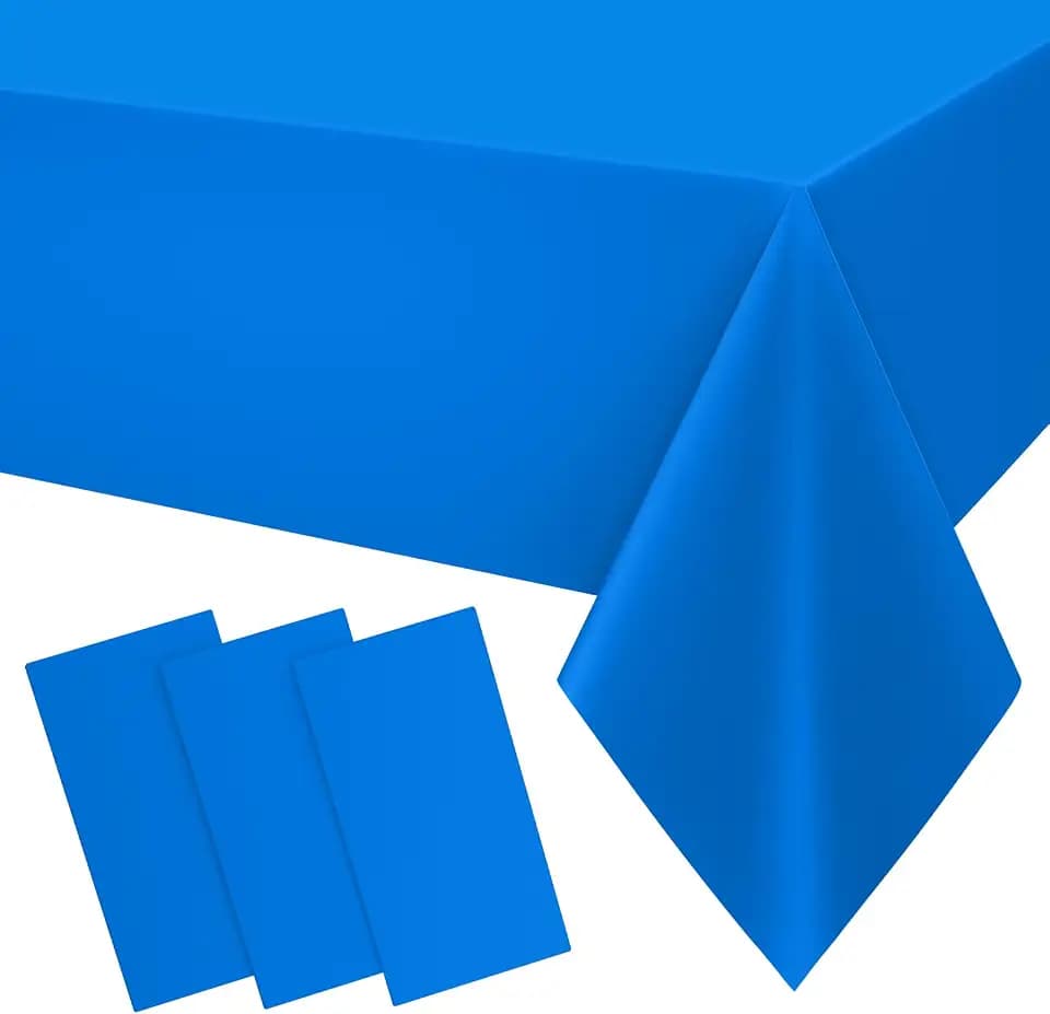 Smiry Disposable Table Cloth 3 Pack, 54 x 108 Inch Waterproof Plastic Tablecloth, Decorative Rectangle Table Covers for Party, Birthday, Picnic, Blue