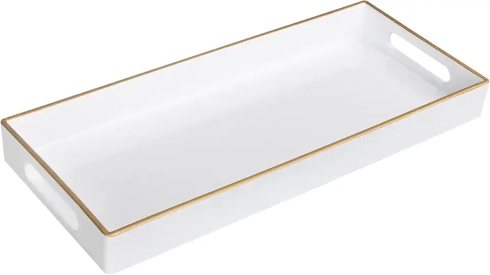 MAONAME White Bathroom Tray, Rectangular Toilet Tank Trays with Handles