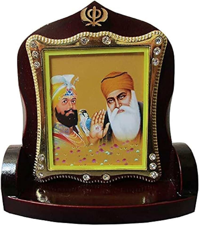 Myra Inc. Golden Color Guru Nanak Devji and Guru Gobind Singh ji Picture for car Dashboard