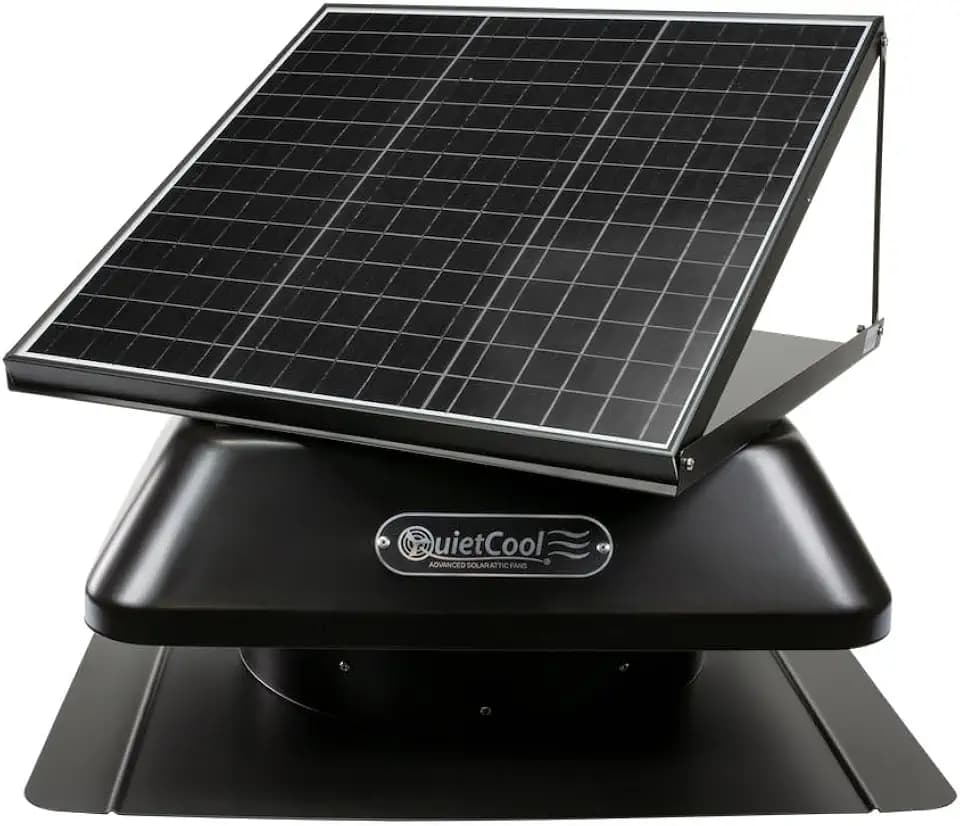 QuietCool AFR SLR-40 Roof Mount Solar Attic Fan - 40 Watt Adjustable Panel - Included AC/DC Inverter for 24/7 Runtime - Thermostat Controlled