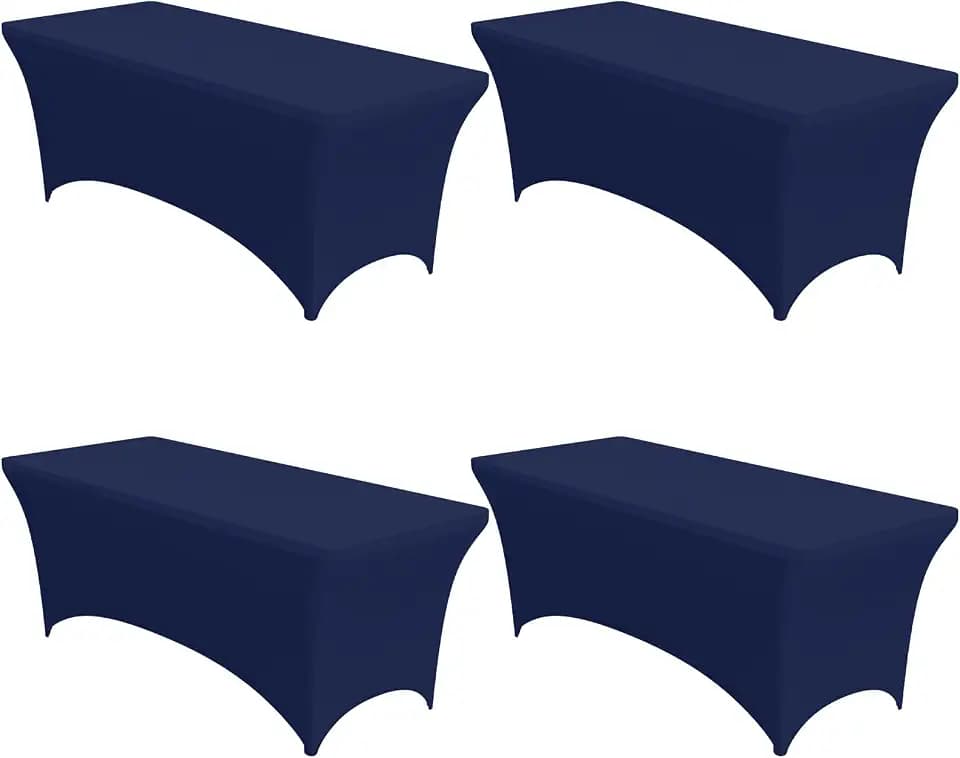 Niuara 4-Pack Navy Blue Spandex Tablecloths – 72"x30"x30" Stretch Fitted Table Covers for 6ft Rectangle Folding Tables, Wrinkle-Resistant Tablecloth for Wedding, Banquet & Outdoor Events