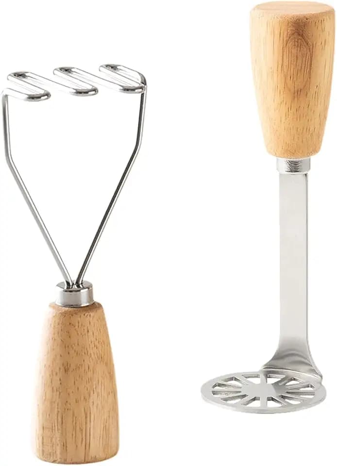 Small Potato Masher,Stainless Steel Tool Ergonomic Non‑Slip Wooden Handle