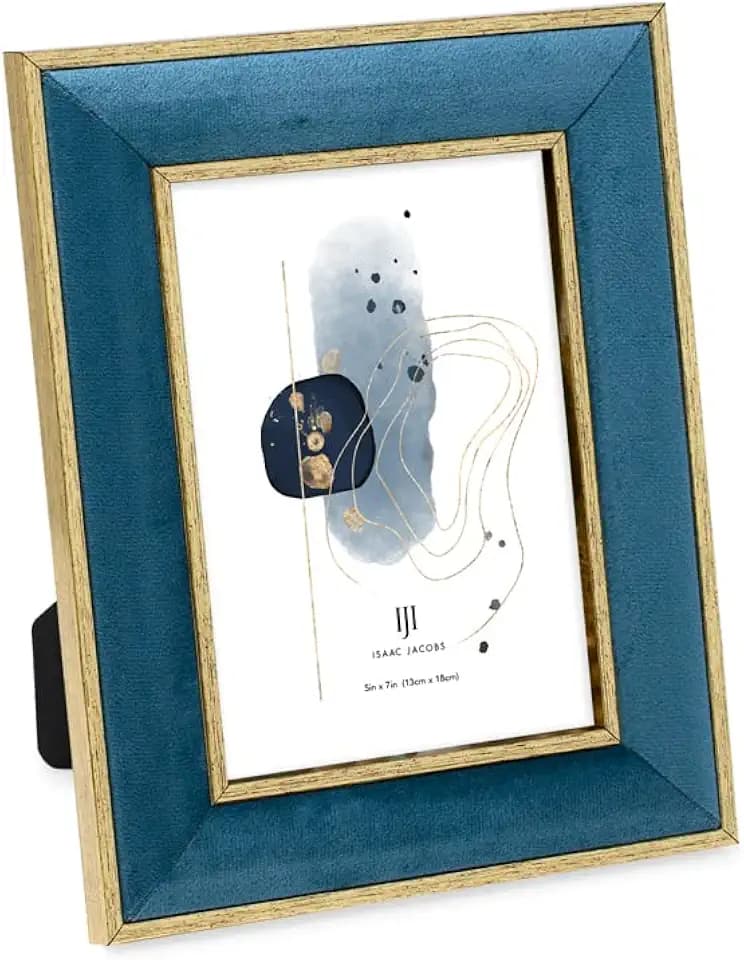 Isaac Jacobs 5x7 Teal Velvet Picture Frame w/Metallic Gold Double Border