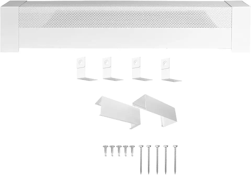 Baseboard Heater Covers with Left and Right Endcaps,Suit for Bathroom & Hydronic System for Replacing Old Cover Galvanized Steel Slip-On White (4ft)