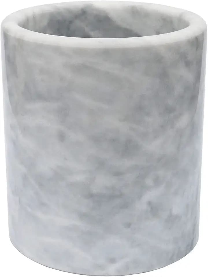 HillSpring Large Marble Kitchen Utensil Holder for Countertop, Tool Organizer with Protective Padded Base, Farmhouse Decor Gift, Wine Chiller Bucket, 6.4", Grey