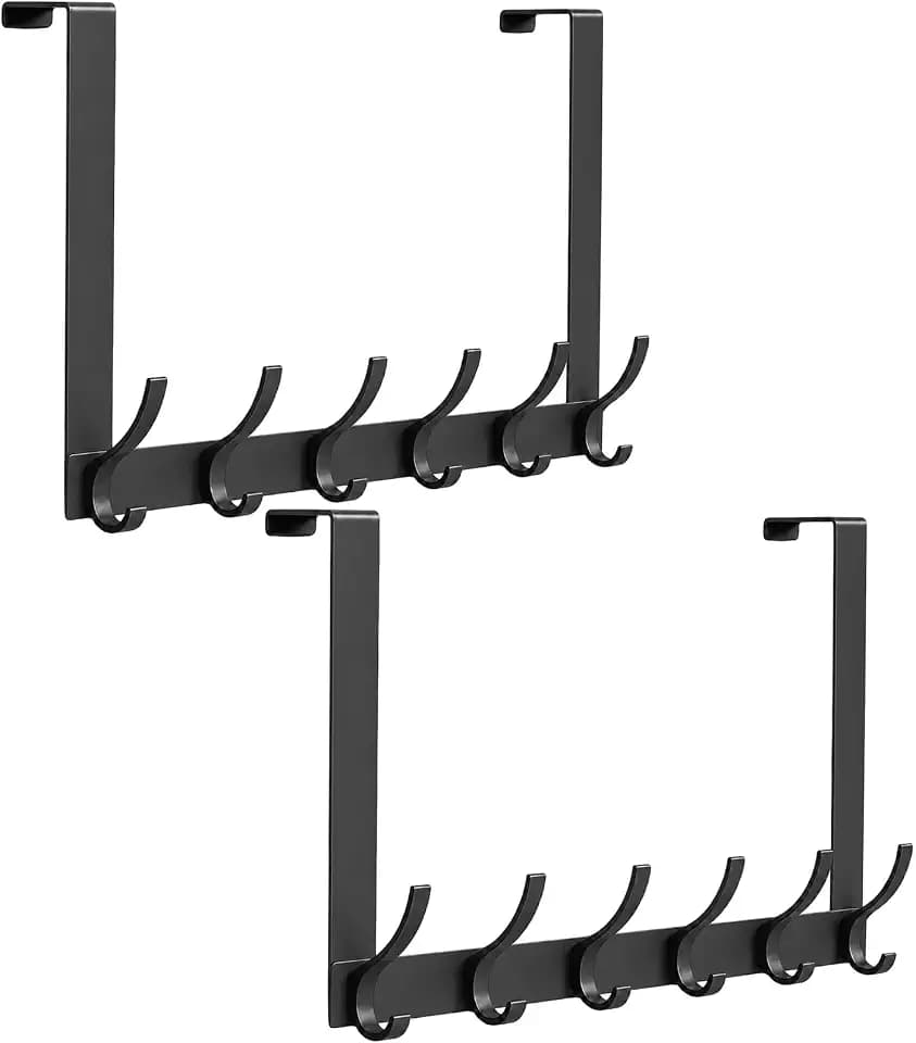 Peasulin Over The Door Hooks, 2 Pack Black 11" Long Door Hanger Racks