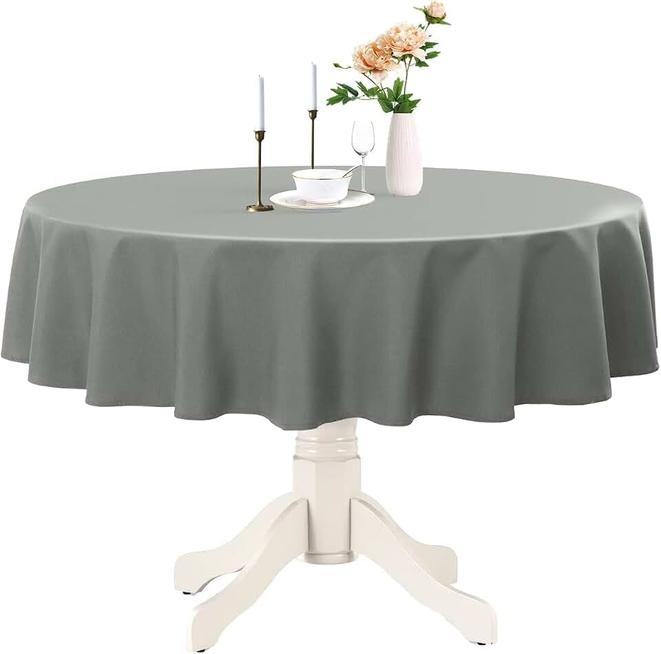 Romanstile Round Tablecloth 48 Inch, Light Grey