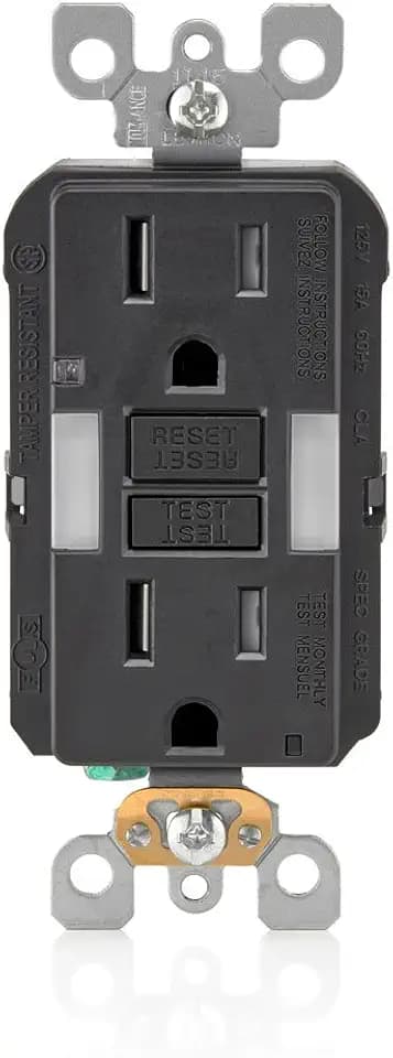 Leviton Slim GFCI Outlet with Guidelight, 15 Amp, GFNL1-E, Black