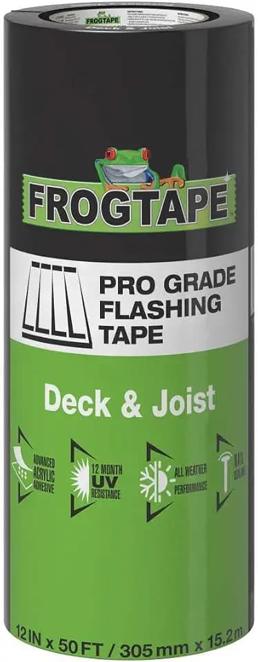 FrogTape Pro Grade Deck and Joist Flashing Tape, 12 in x 50 Feet, Black