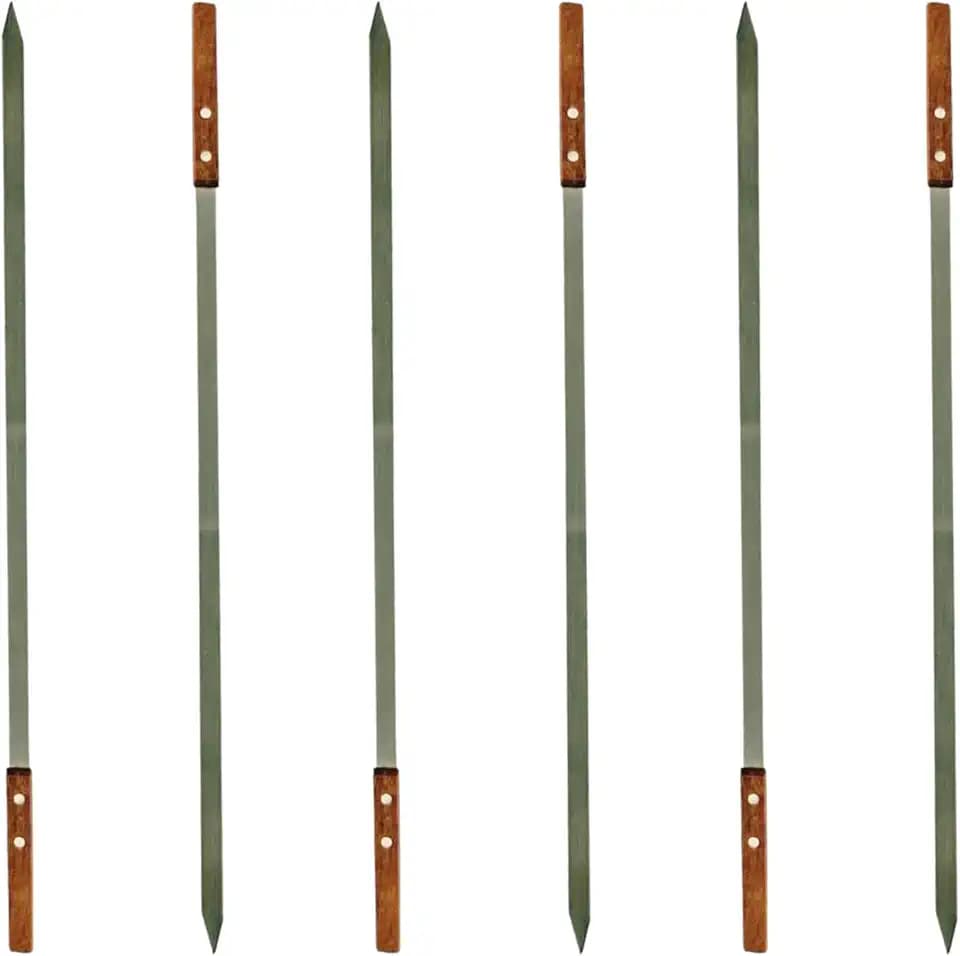Premium Stainless Steel Barbecue Skewers BBQ Outdoor Grill Skewer stick Barbecue Fork with Solid Wood Handle for Grilling Shish Kebob Koubideh Persian Brazilian Kebab 1" wide + 1 Free Skewer (6pcs)