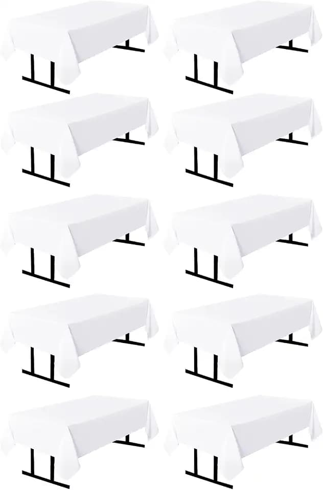 10 Pack White Square Tablecloths, 60 x 102 Inch Stain Resistant and Wrinkle Polyester Fabric Washable Table Clothes Cover for 6 Foot Table, Wedding, Reception Banquet, Birthday Party