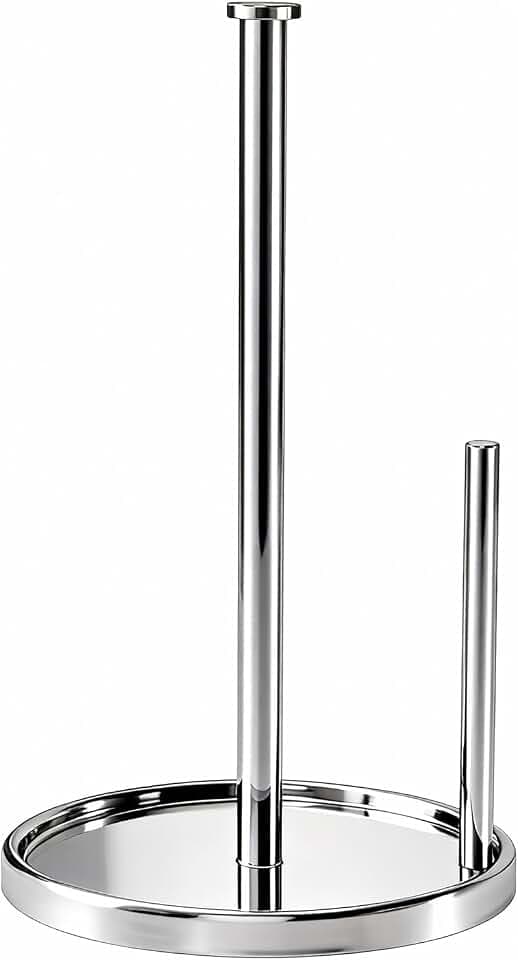 Paper Towel Holder Countertop, Standing Paper Roll Holder with Anti Slip Weighted Base, Stainless Steel Freestanding Paper Towel Holder for Kitchen, Chrome