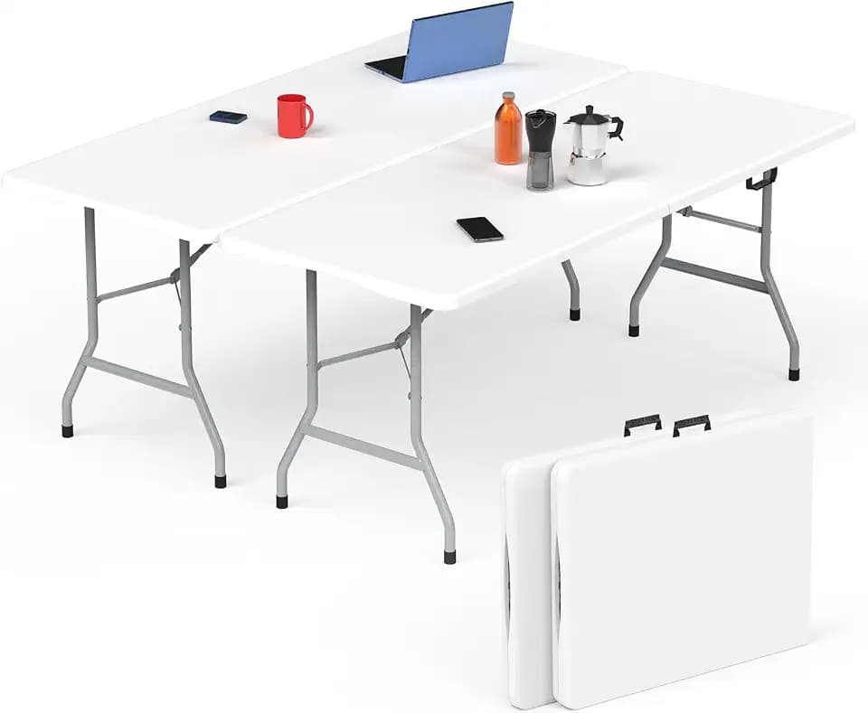 Folding Table 2 Pcs,6 ft Portable Camping Table with Handle & Safety Locks