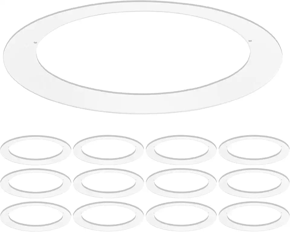 Luxrite 12 Pack White Goof Trim Ring for 5/6 Inch Recessed Lights and Ceiling Light Fixtures, Outer Diameter 8 Inches, Inner Diameter 6.14 Inches, Metal Construction, Cover Damaged or Messy Ceilings