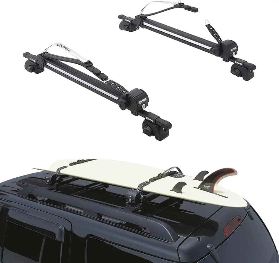 INNO Racks - Locking Surfboard Roof Rack - Water Sport Car Top Mount, Silver, 3 Shortboard/2 Longboard Capacity (INA744)