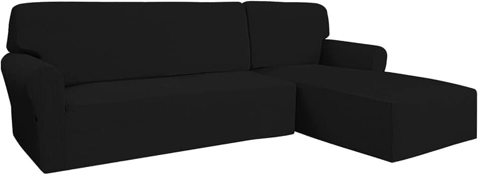 Easy-Going Stretch 2-Pieces L-Shape Sectional Couch Cover, Small, Black
