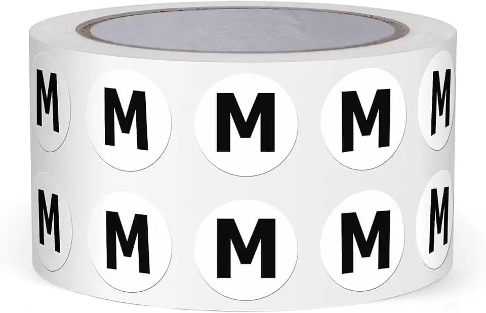 Letter M Stickers 0.5 Inch Vinyl Round Alphabet Label 1000 PCS