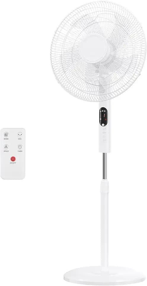 NEWBULIG 17" Pedestal Fan with Remote, 15H Auto Timer, Quiet Standing Fan for Bedroom, Living Room & Office, 3 Speeds, 3 Modes, Adjustable Height & 80° Oscillation