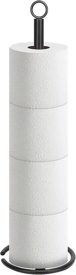 NearMoon Bath Toilet Paper Holder Stand, Freestanding Tissue Paper Storage with Reserve, Space Toilet 4 Rolls Holder for Bathroom/Kitchen Countertop-All Metal (1 Pack, Matte Black)