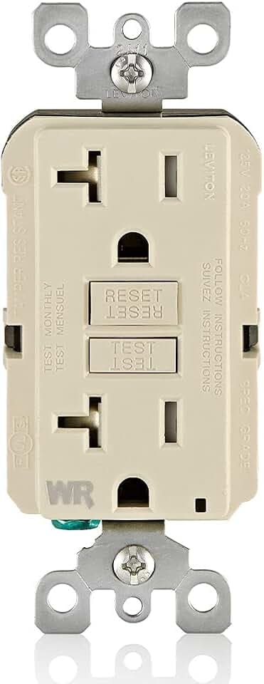 Leviton Slim GFCI Weather & Tamper-Resistant Outlet, 20 A, GFWT2-T, Lt Almd
