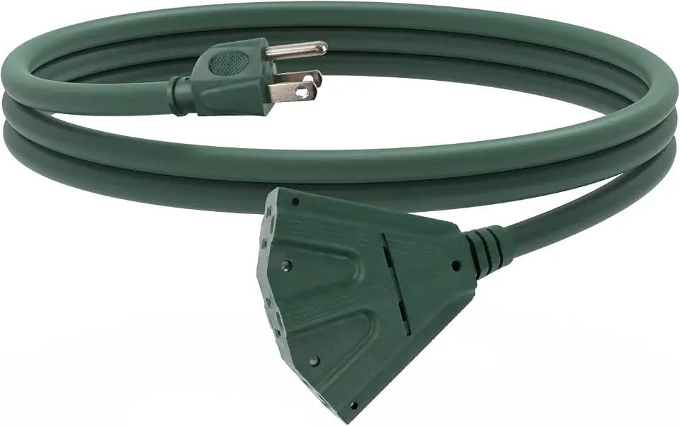 6 Ft Outdoor Extension Cord with 3 Electrical Power Outlets - 16/3 SJTW Green Cable with 3 Prong Grounded Plug