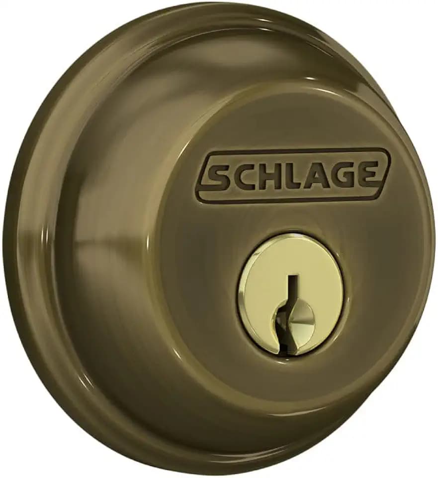 Schlage B60 N 609 Deadbolt, Keyed 1 Side, Highest Residential Security, Antique Brass