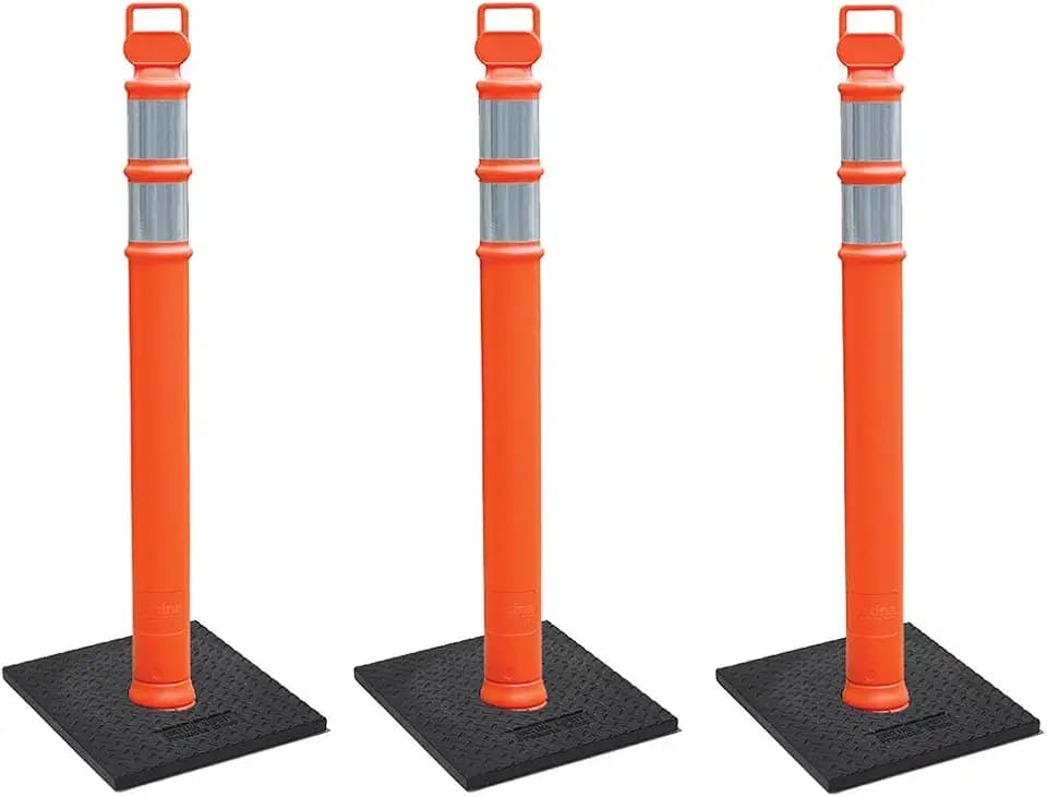 Cortina EZ Grab Delineator 45" Post, 3" Hip Collars with 10 lb Base, 03-747RBC-3, Orange, 3 Pack
