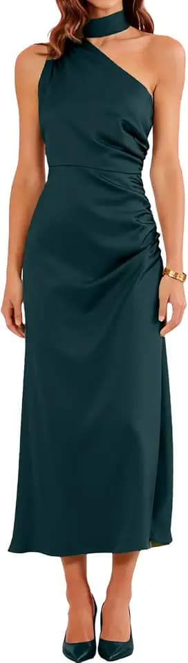 RIHOAS Women's Dark Green Long Elegant Formal Semi Formal Cocktail Bridesmaid Dress - Pretty Garden Party Spring Summer Dress Dark Green - M