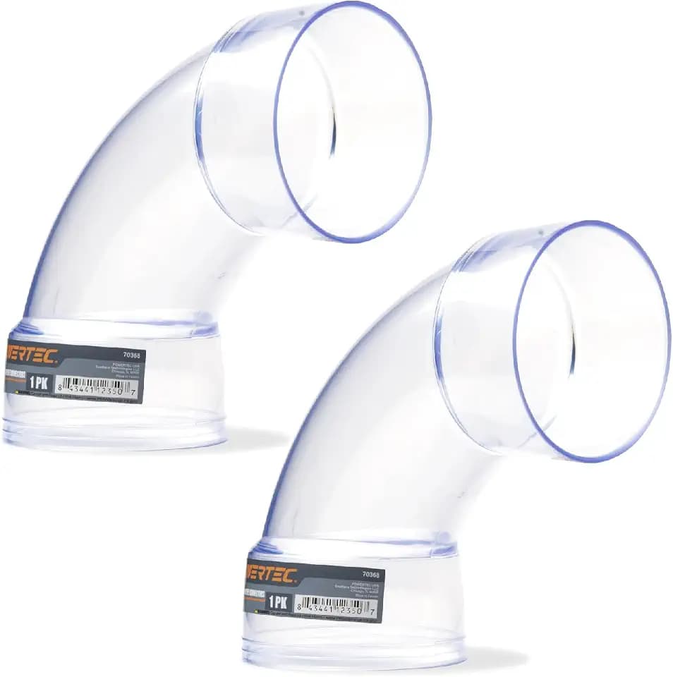 POWERTEC 70368-P2 4 Inch ID 90 Degree Elbow for 4 Inch OD Dust Collection Pipes, Adapters and Fittings (Clear), 2 pack