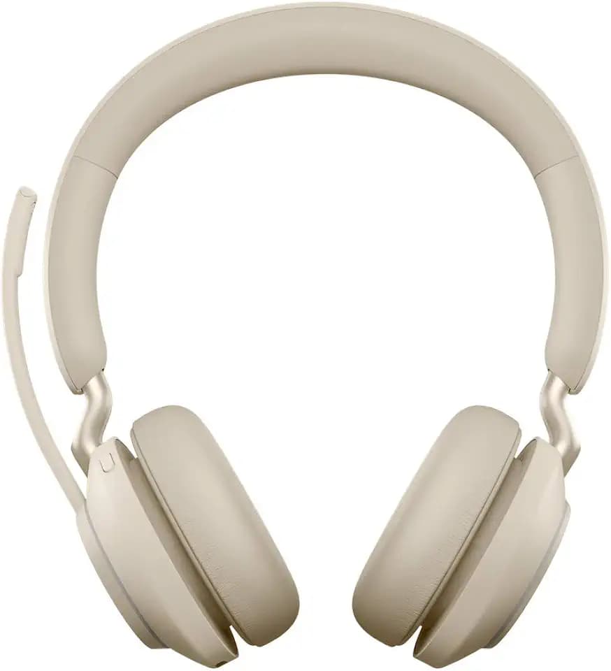 Jabra Evolve2 65 Wireless PC Headset – Noise Cancelling Microsoft Teams Certified Stereo Headphones with Long-Lasting Battery – USB-C Bluetooth Adapter – Beige