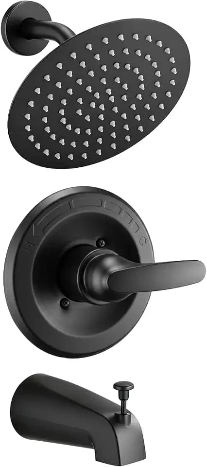 8" Rain Shower Faucet Compatible with Delta 13/14 Series Tub Trim Kit, High Pressure Round Rain Shower Head& Handle Set System, Matte Black (Valve& Catridge Not Inclued)