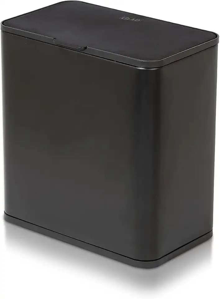 Glad Roomate Under Counter Trash Can - Space Saving Stainless Steel Waste Bin with Dual Lid and Clorox Protection - Small Black Trash Can for Kitchen Cabinet, Under Sink, or Bathroom, 1.5 Gallon (6L)