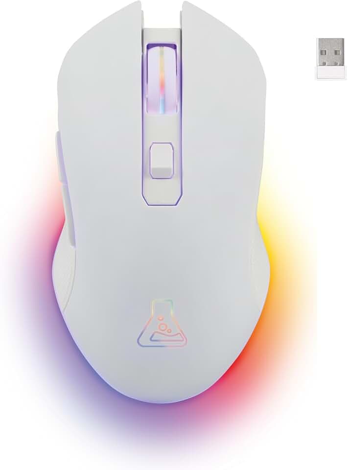 The G Lab – Kult Helium kabellose Gaming-Maus, kabellos, wiederaufladbar, 3200 DPI, Retro-Beleuchtung, 7 Farben, kabellose Gaming-Maus, für Computer/Mac/PS5/Xbox - Weiß