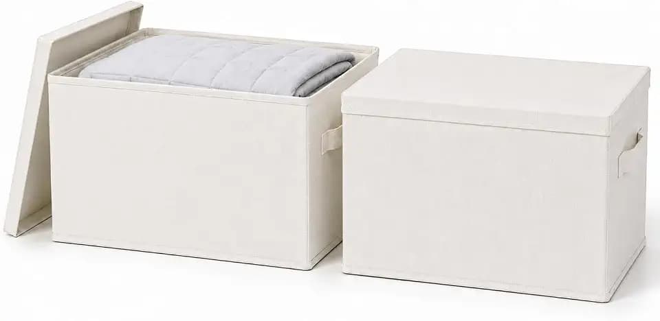 2 Pack Extra Large Fabric Storage Bins with Lids, 22.8*15.8*15 in-Off White