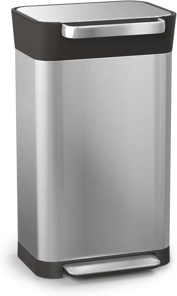 Joseph Joseph Intelligent Waste Titan Trash Can Compactor with Odor Filter, Compacts up to 3x trash, 30L/7.9 Gallons, Stainless Steel